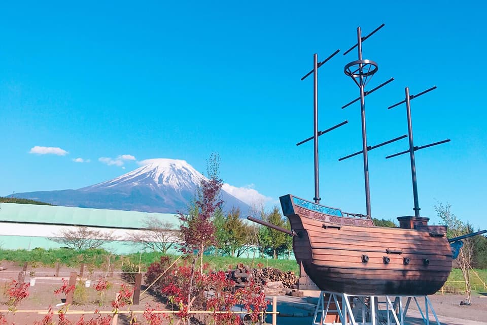 富士山が見えるアーバンキャンピング朝霧宝山のキャンプ場の広場の画像
